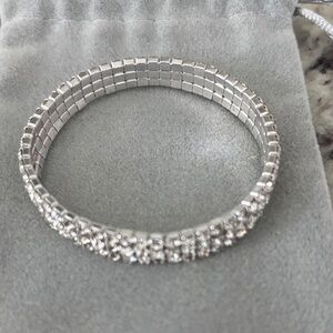 Silver Crystal Stretch Tennis Bracelet - Women